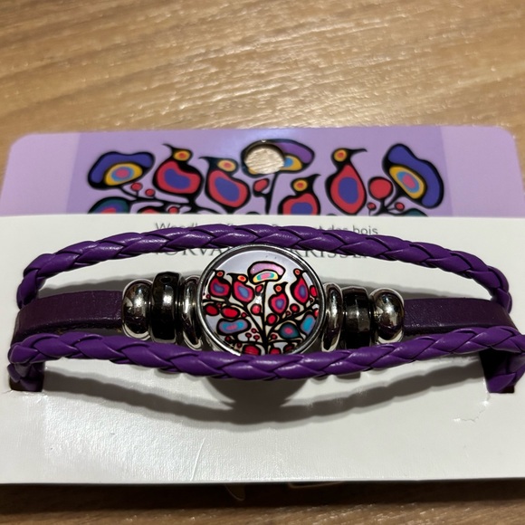 Norval Morisseau Woodland floral Purple Leatherette Bracelet with Silver Accents - Picture 2 of 7